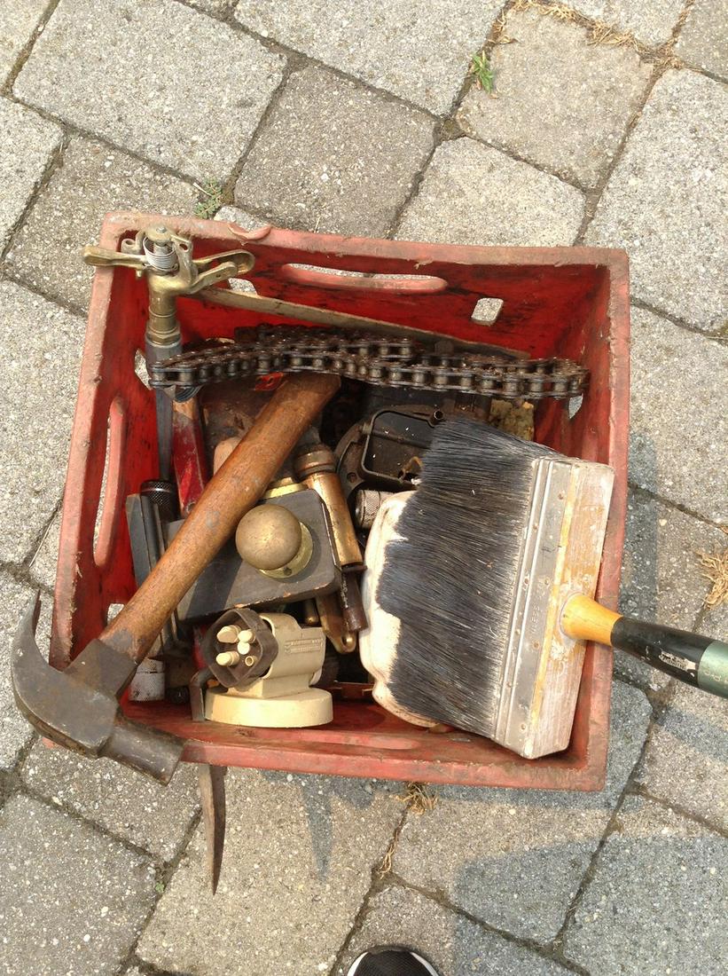 Box of Hammers, Paint Brush, and Other Tools (1 of 1)