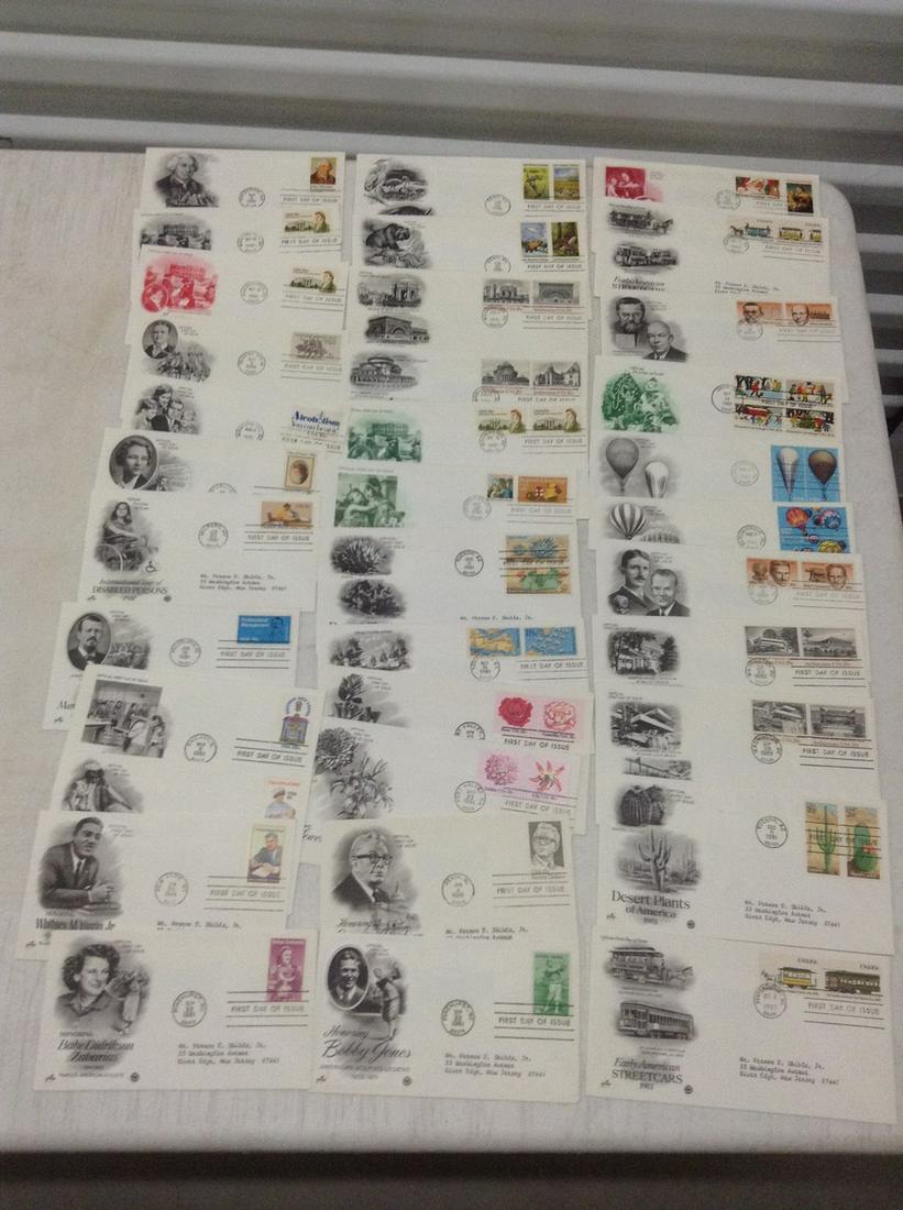 Lot of 35 1981 First Day Covers - Streetcars, Wildlife,: Lot of 35 1981 First Day Covers - Streetcars, Wildlife, Golf and more