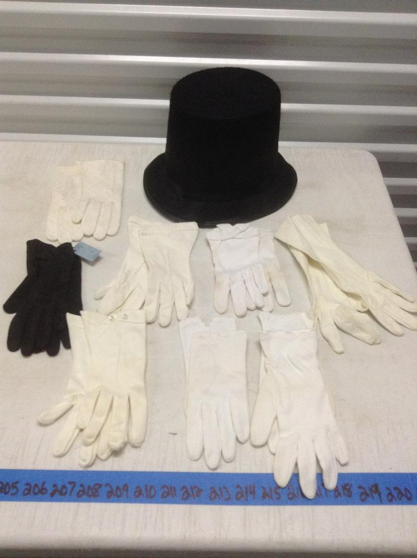 Large lot of Vintage Gloves and top hat: Large lot of Vintage Gloves and top hat