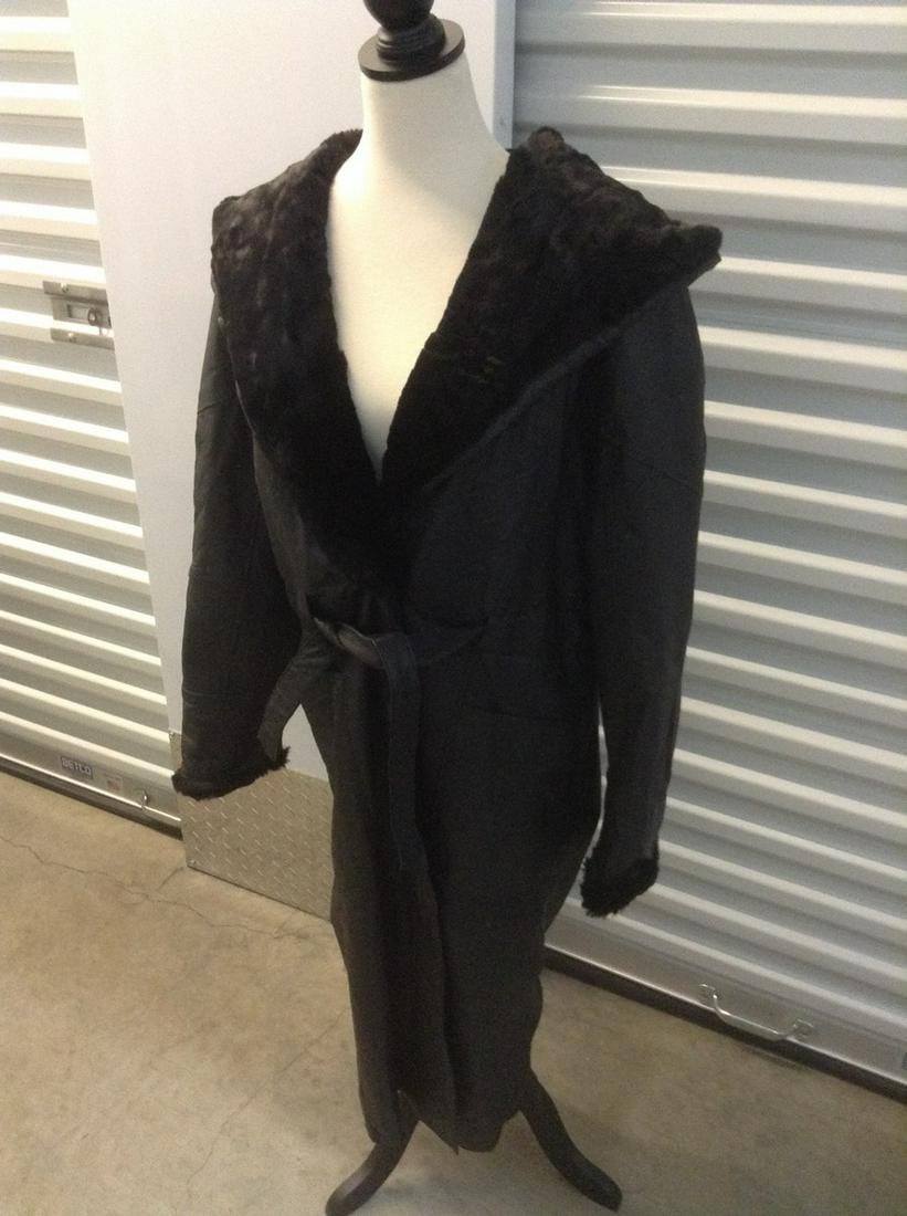 Ladies Genuine Leather Long Coat with Hood Size Small (1 of 1)