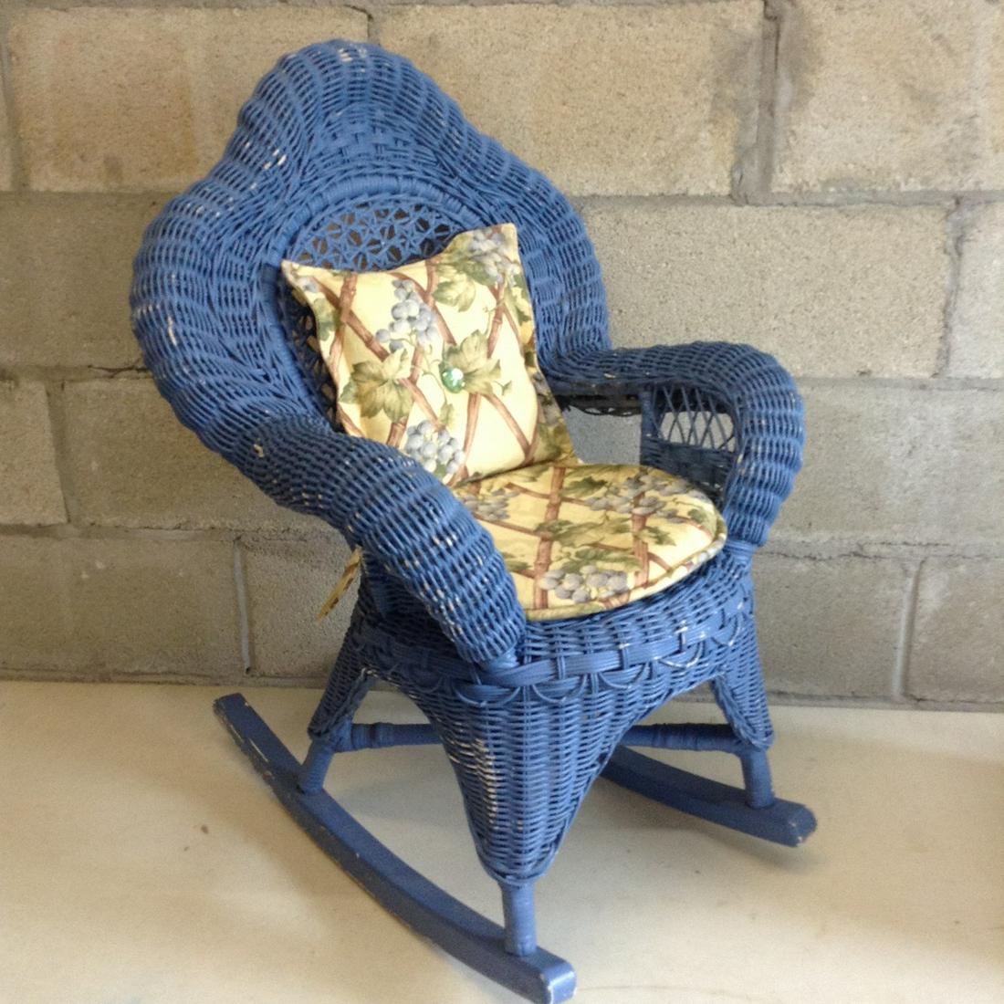 Blue Children's Whicker rocking chair with cushions 28": Blue Children's Whicker rocking chair with cushions 28" tall