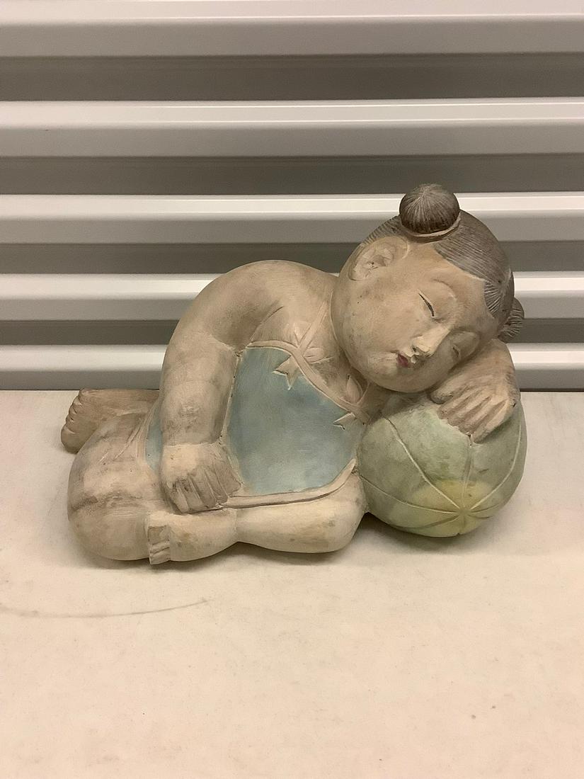 Asian girl wood carved statue 15" x 10": Asian girl wood carved statue 15" x 10"