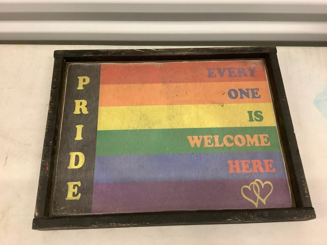 wooden rainbow pride flag sign 13" x 17" (1 of 1)