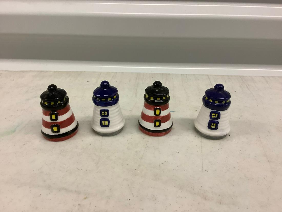 four ceramic lighthouse salt and pepper shakers 1.75" (1 of 1)