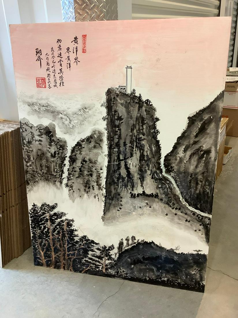 original asian landscape oil painting on corrugated (1 of 1)