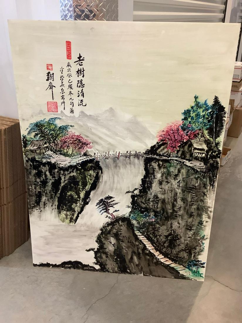 original asian landscape oil painting on corrugated (1 of 1)