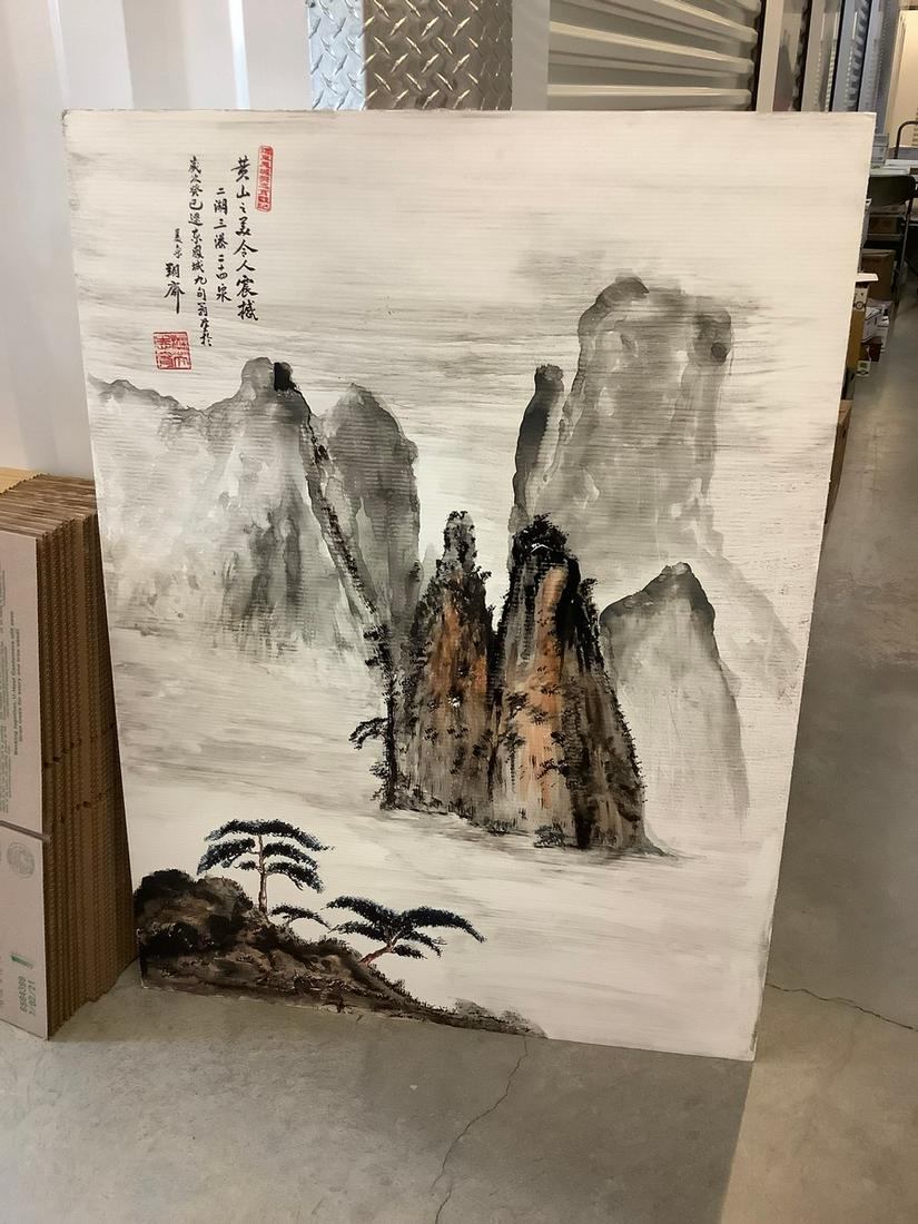 original asian landscape oil painting on corrugated (1 of 1)