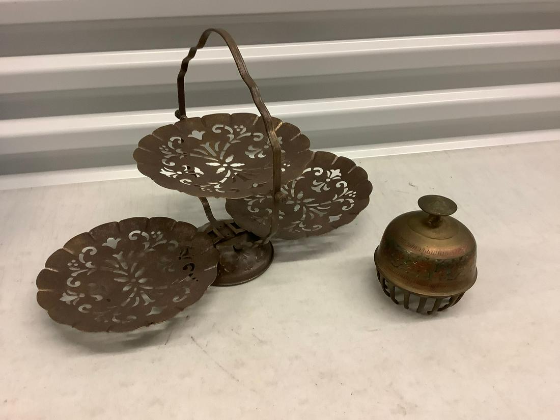Brass decorative stand and bell (1 of 1)