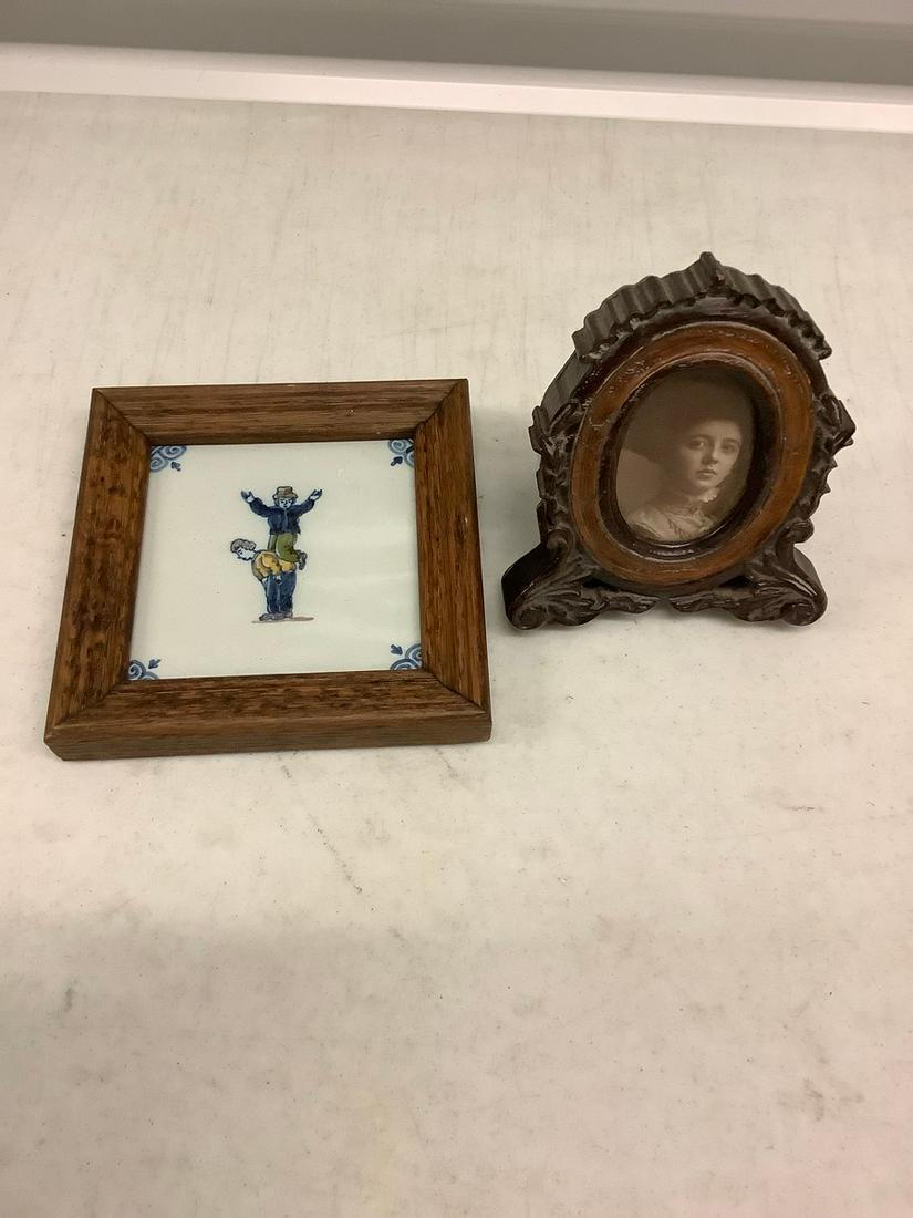 Foregin tile art and vintage framed photograph biggest: Foregin tile art and vintage framed photograph biggest 5.5x5.5