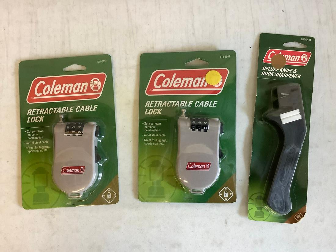 Coleman cable locks and knife/ hook sharpener (1 of 1)