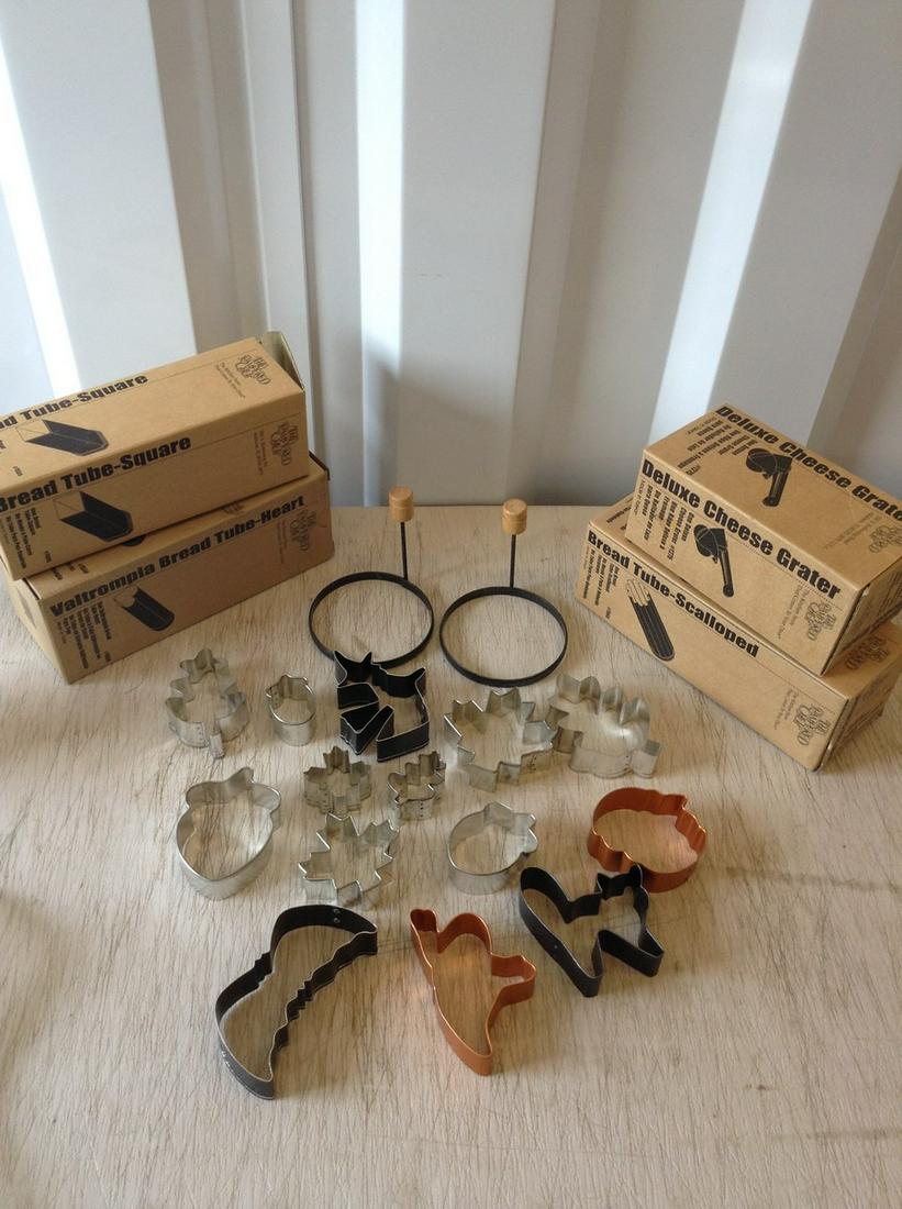 Lot of Bread Tubes, Cookie Cutters, and Cheese Grater: Lot of Bread Tubes, Cookie Cutters, and Cheese Grater