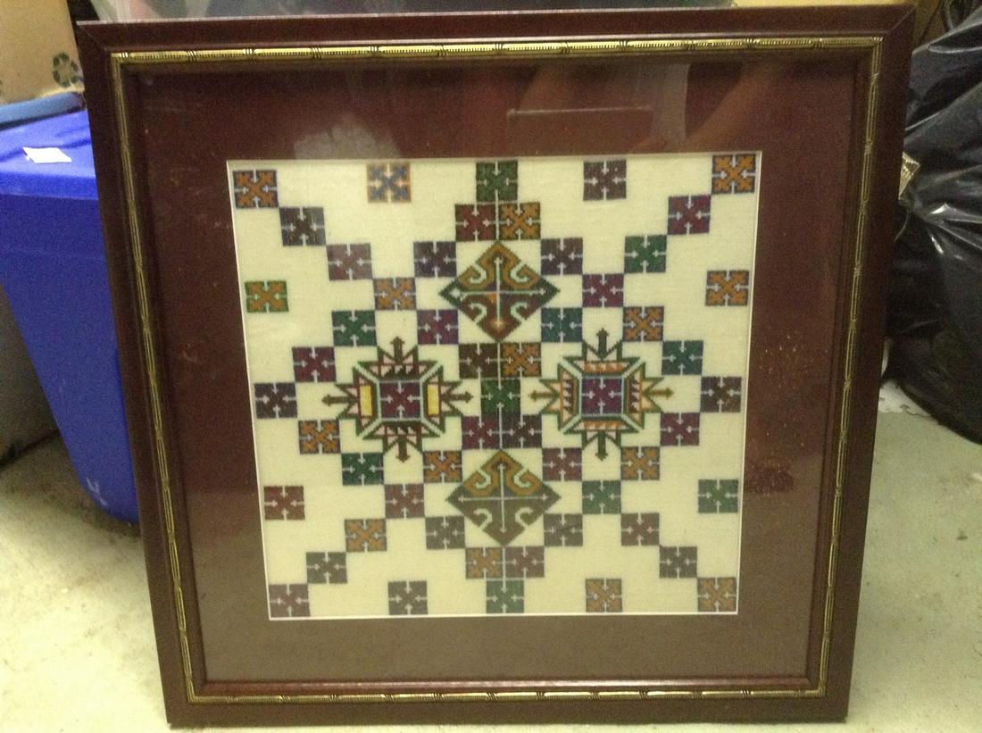 Framed Needlework Sampler 22"x22" (1 of 1)