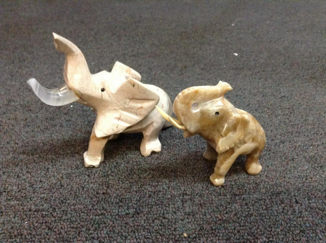 Two Carved Stone Elephants larger 5" (1 of 1)