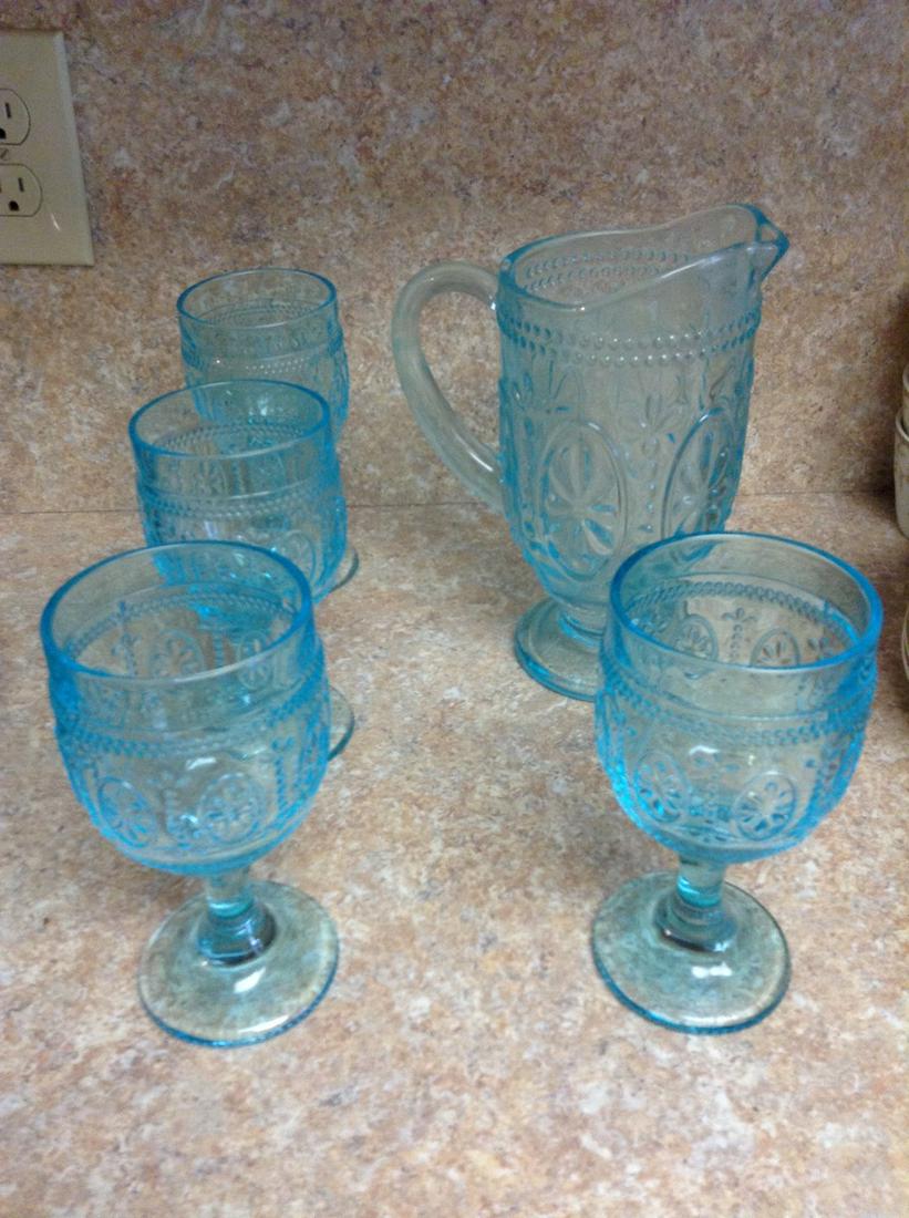 Blue Pitcher and goblet set 16" (1 of 1)