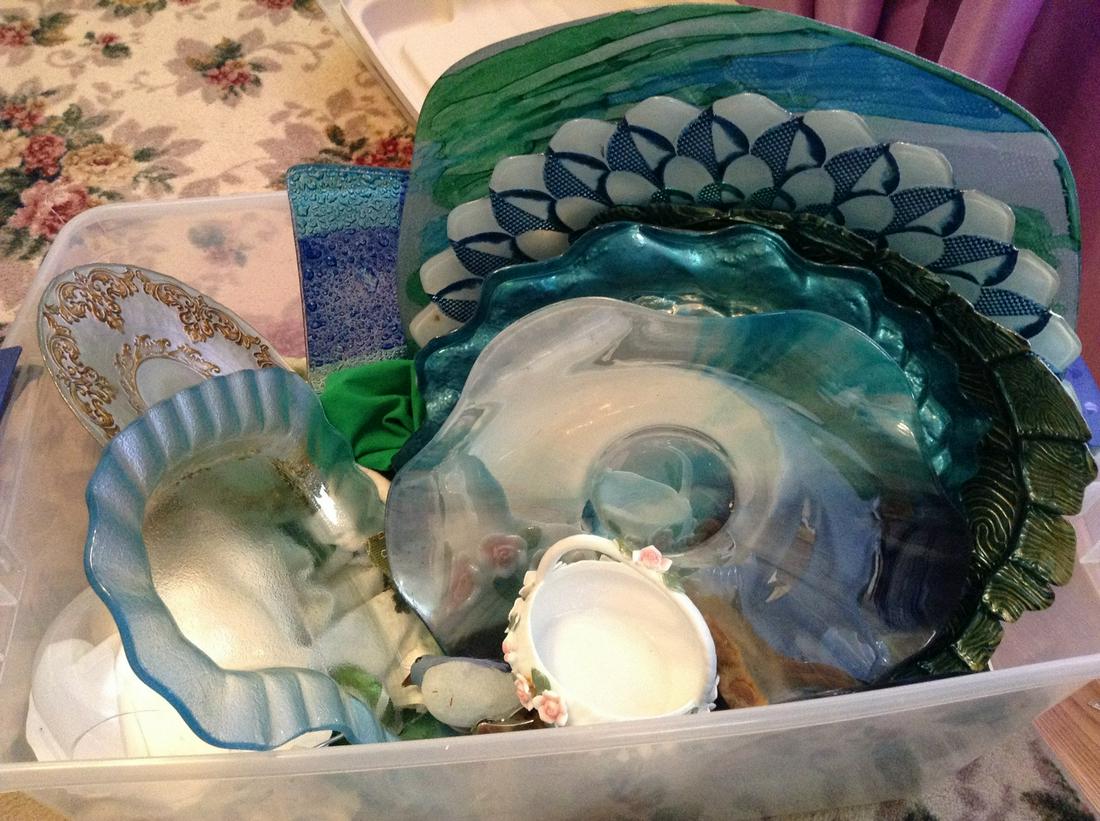Tote full of Blue Glass - Large serving platters and (1 of 1)