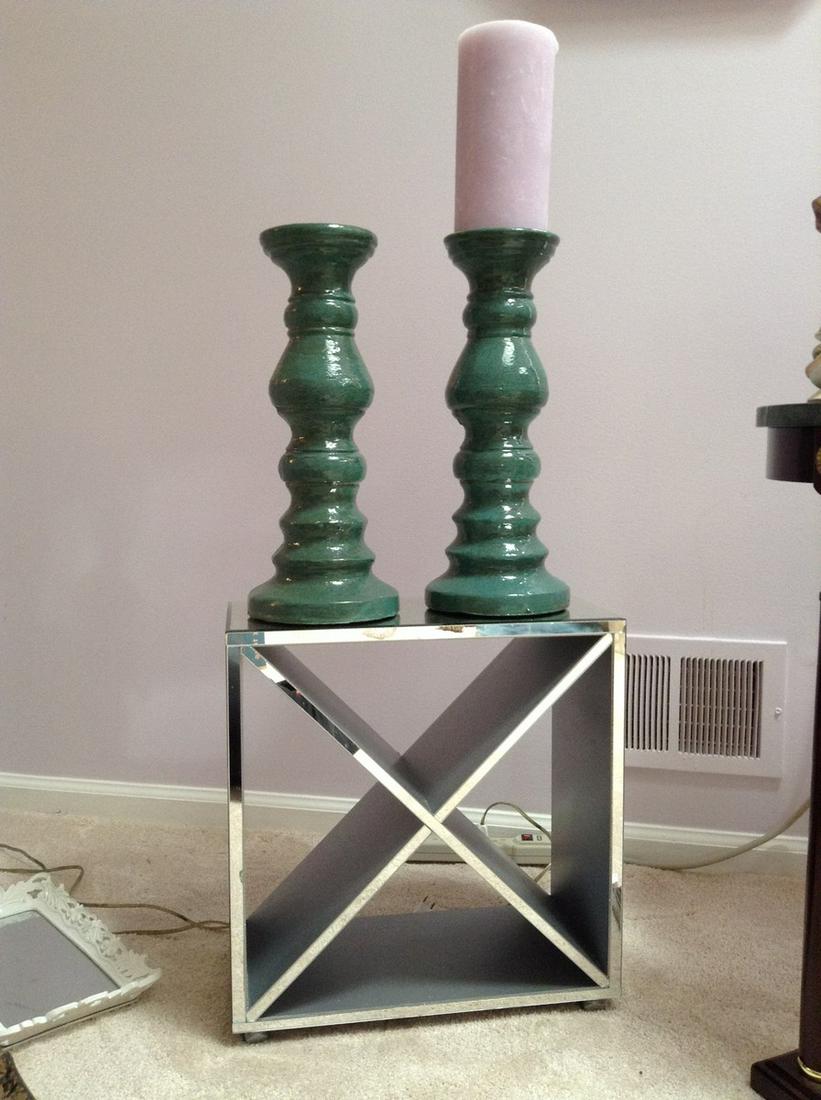 Mirrored Side Table 16.5"x16"x8"and large candleholders (1 of 1)