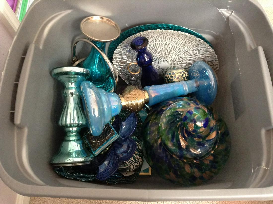 Tote Full of Blue Decorative Glassware (1 of 1)