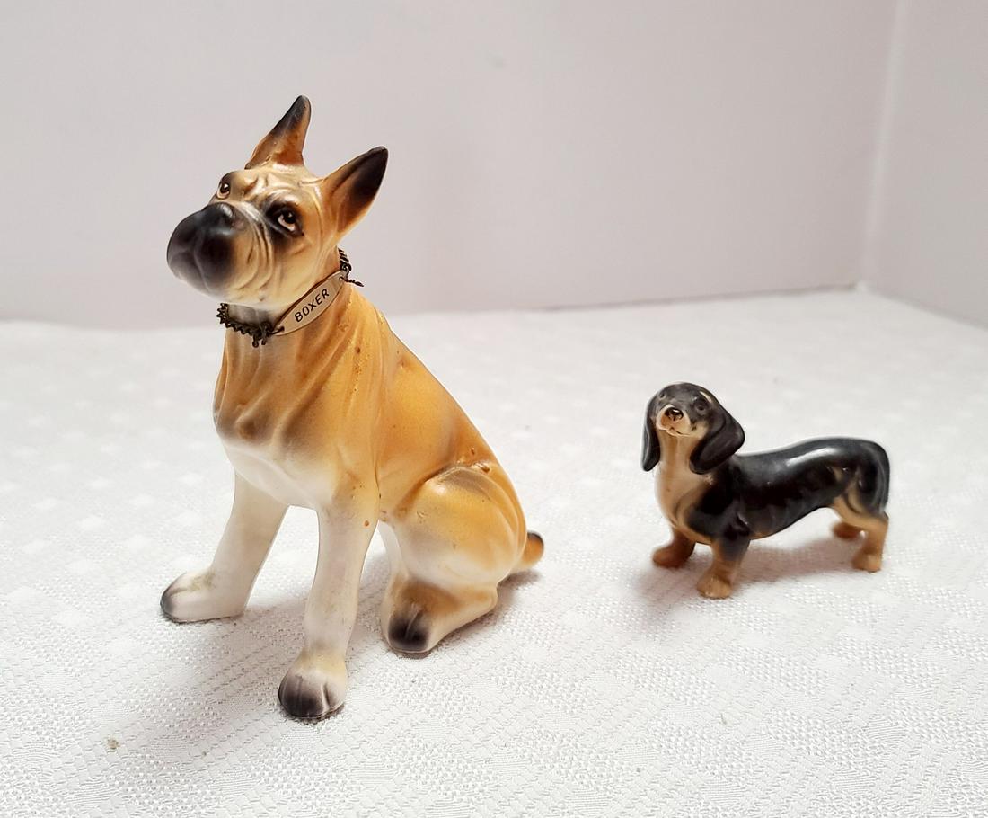 vtg Porcelain boxer Japan 4.5" and doxie: vtg Porcelain boxer Japan 4.5" and doxie