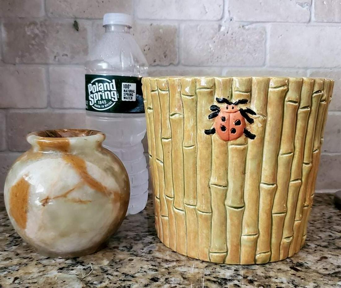 Vintage Alabaster Vase & Ceramic Planter: Vintage Alabaster Vase & Ceramic Planter