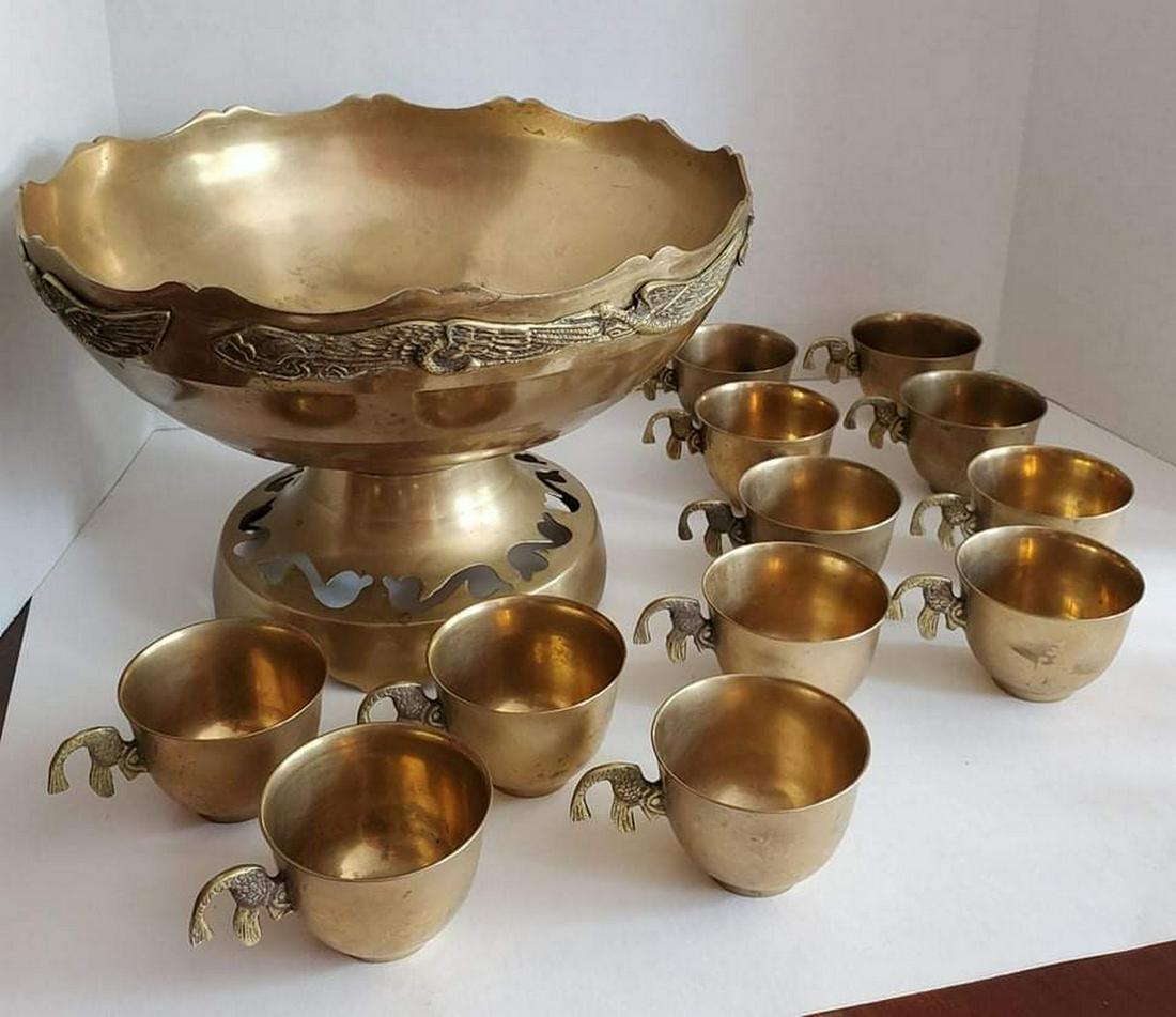Vintage Solid Brass Punch Bowl Set (1 of 1)