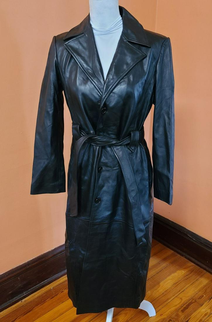 New Winlit Leather Ladies Trench Jacket S: New Winlit Leather Ladies Trench Jacket S