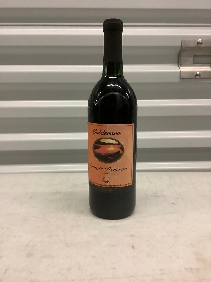 Calderaro Private Reserve 2002 Merlot 750mL bottle: Any contents in bottle is Free; You are bidding on the bottle & unbroken tax stamp