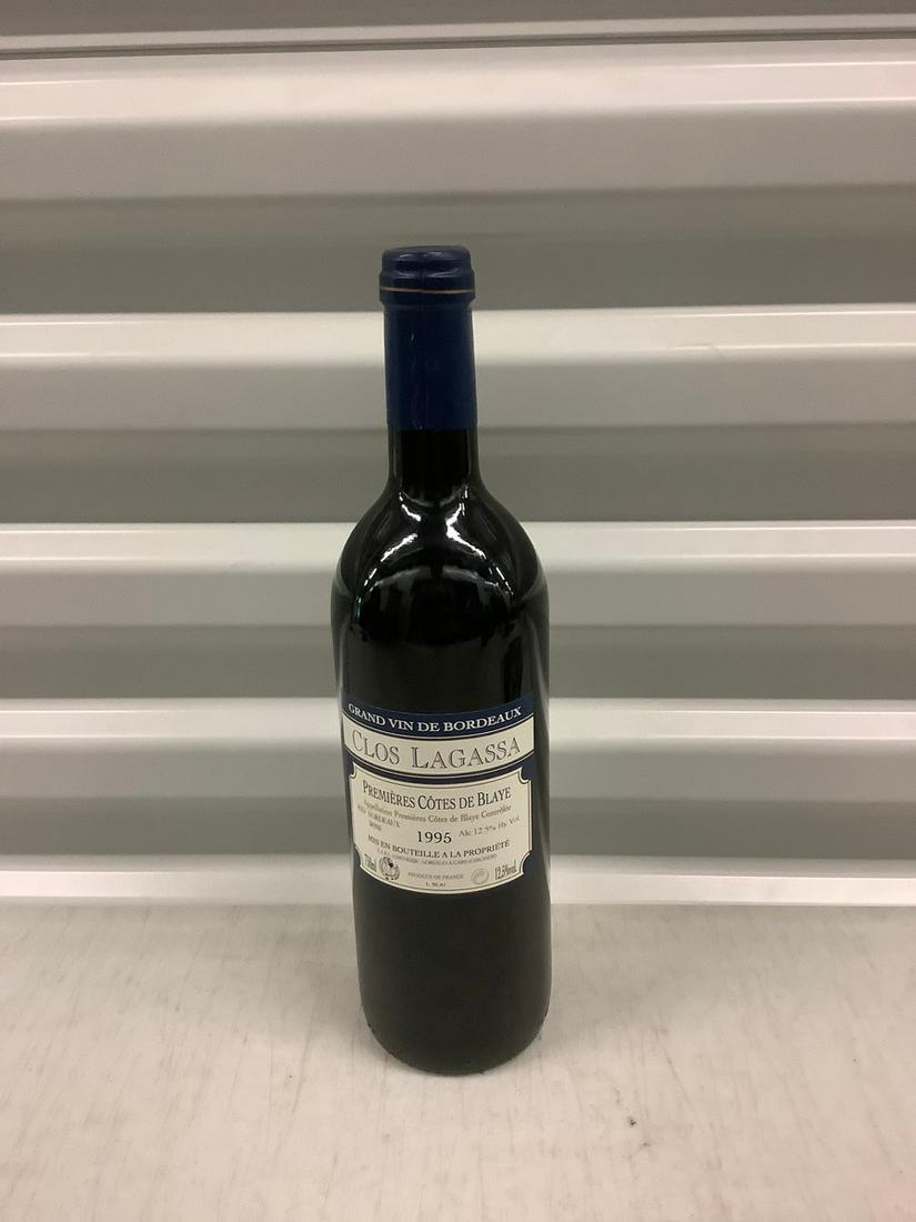 1995 Clos Lagassa 750 ML: Any contents in bottle is Free; You are bidding on the bottle & unbroken tax stamp