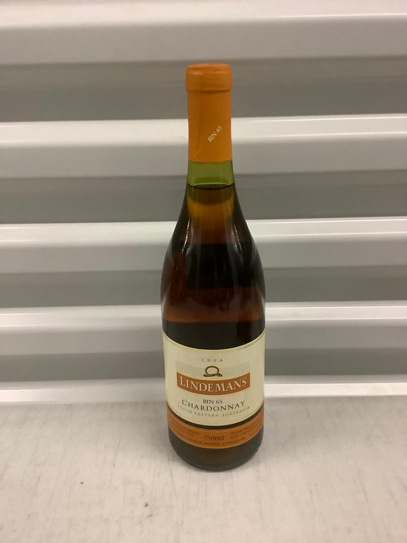 1994 Lindemans Chardonnay 750 ML: Any contents in bottle is Free; You are bidding on the bottle & unbroken tax stamp