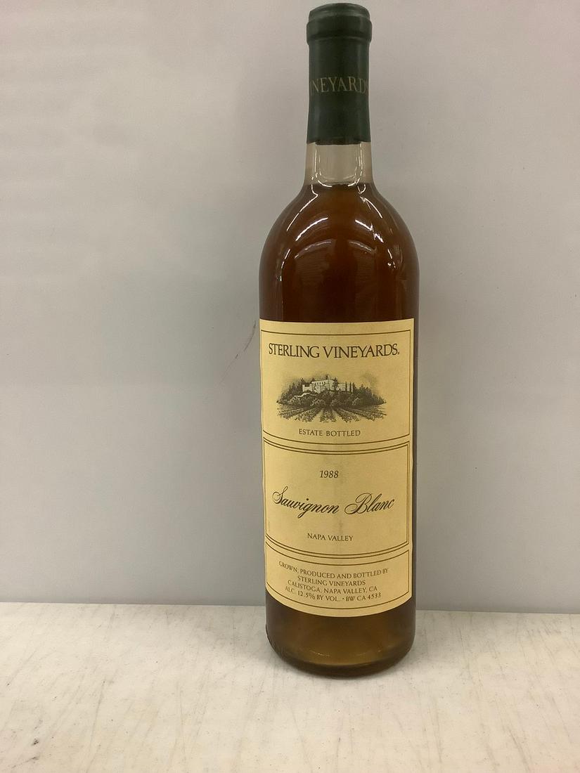 1988 Sterling Vineyard Sawignon Blanc 750 ML: Any contents in bottle is Free; You are bidding on the bottle & unbroken tax stamp