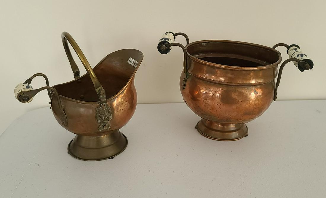 made in holland brass containers ceramic handles: lg. 6.5x10