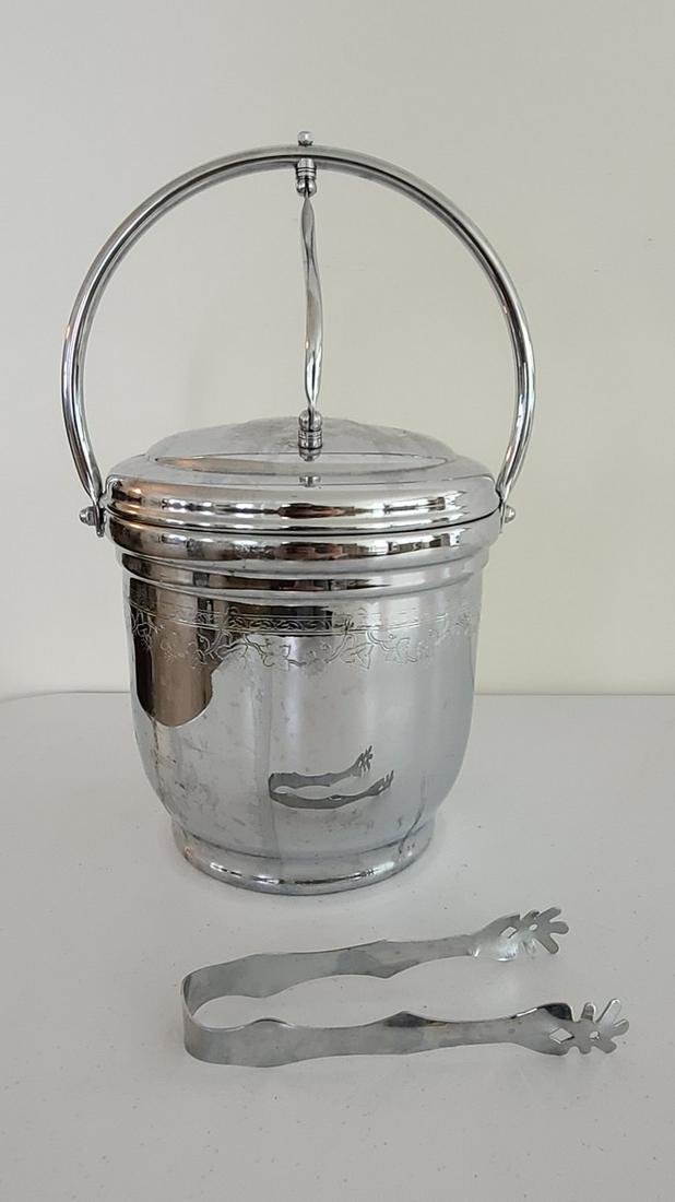 vintage chrome ice bucket with tongs (1 of 1)