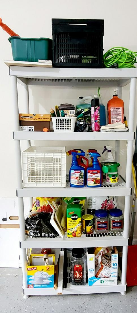 plastic shelves and all contents: plastic shelves and all contents