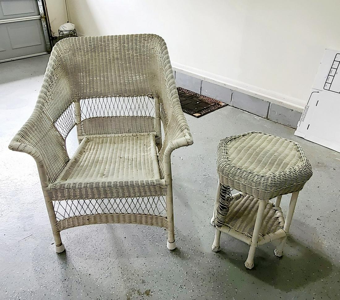 wicker chair and stool set (1 of 1)