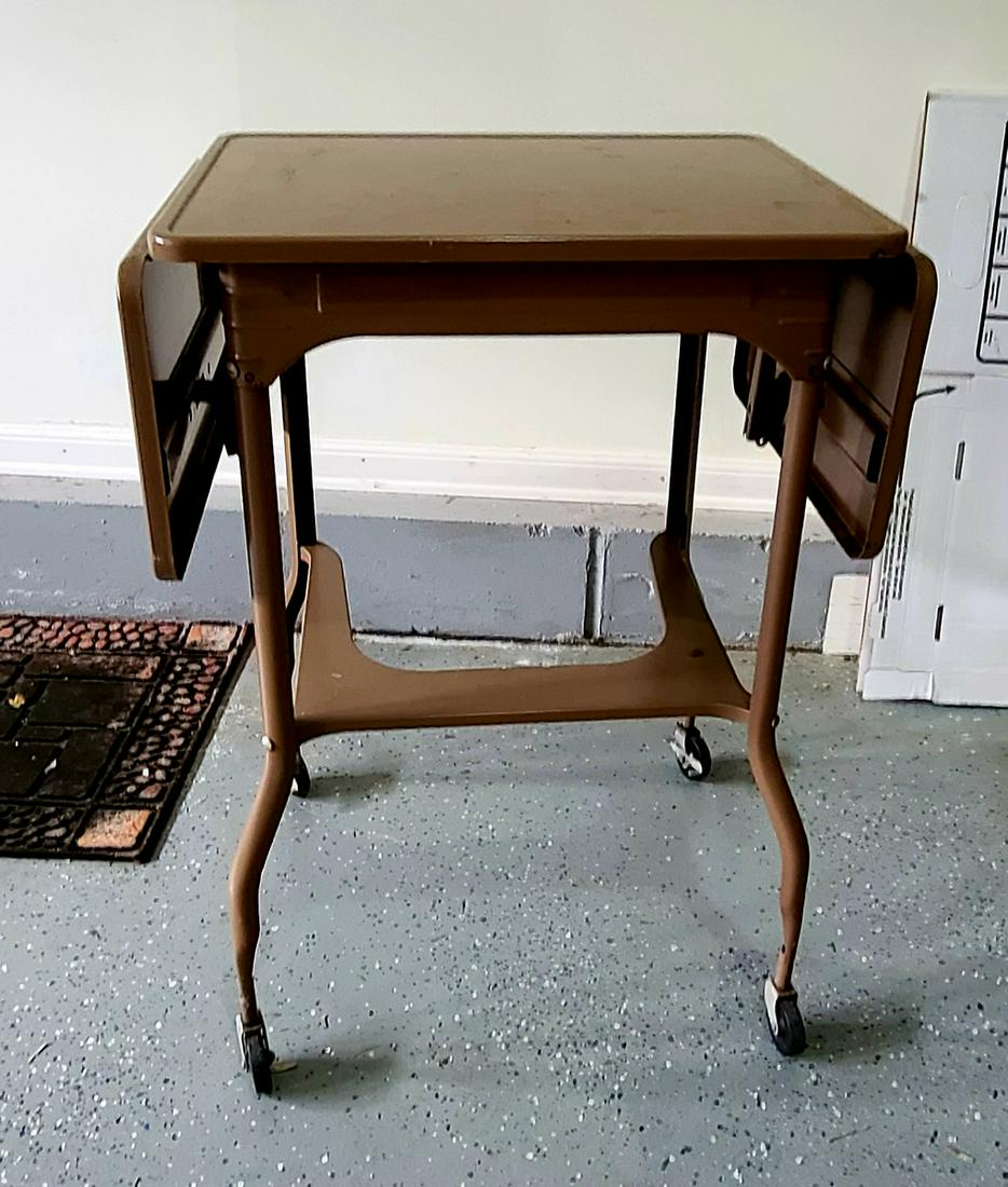 vintage metal brown rolling cart: vintage metal brown rolling cart