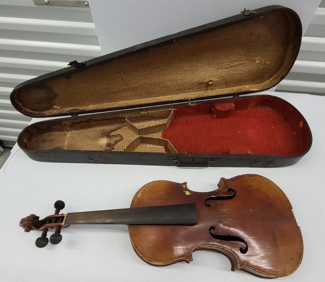 Antique Violin and Wooden Case: Tagged Made in Germany inside