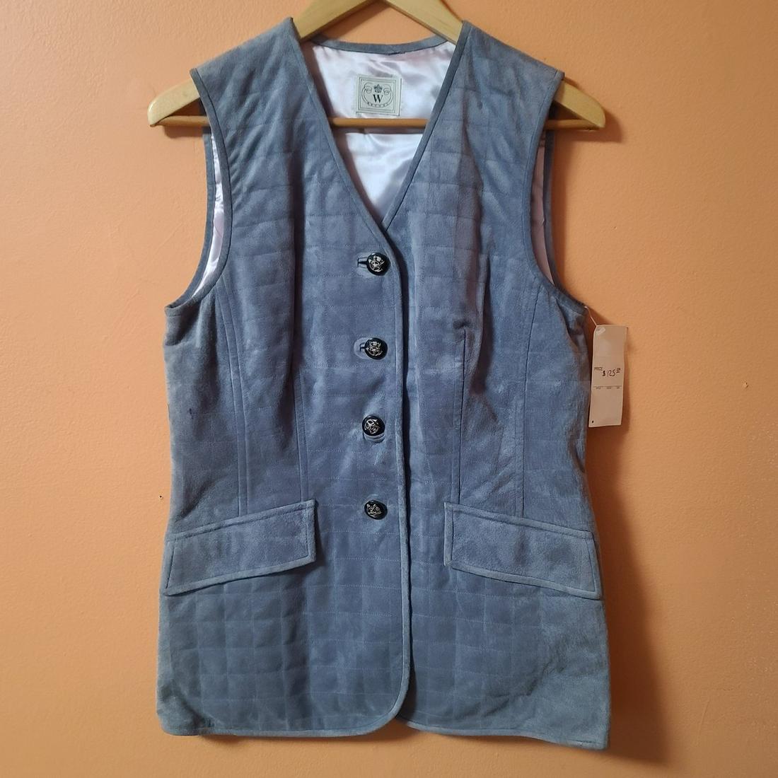 90s Wanthe Blue Suede Quilted Vest: 90s Wanthe Blue Suede Quilted Vest