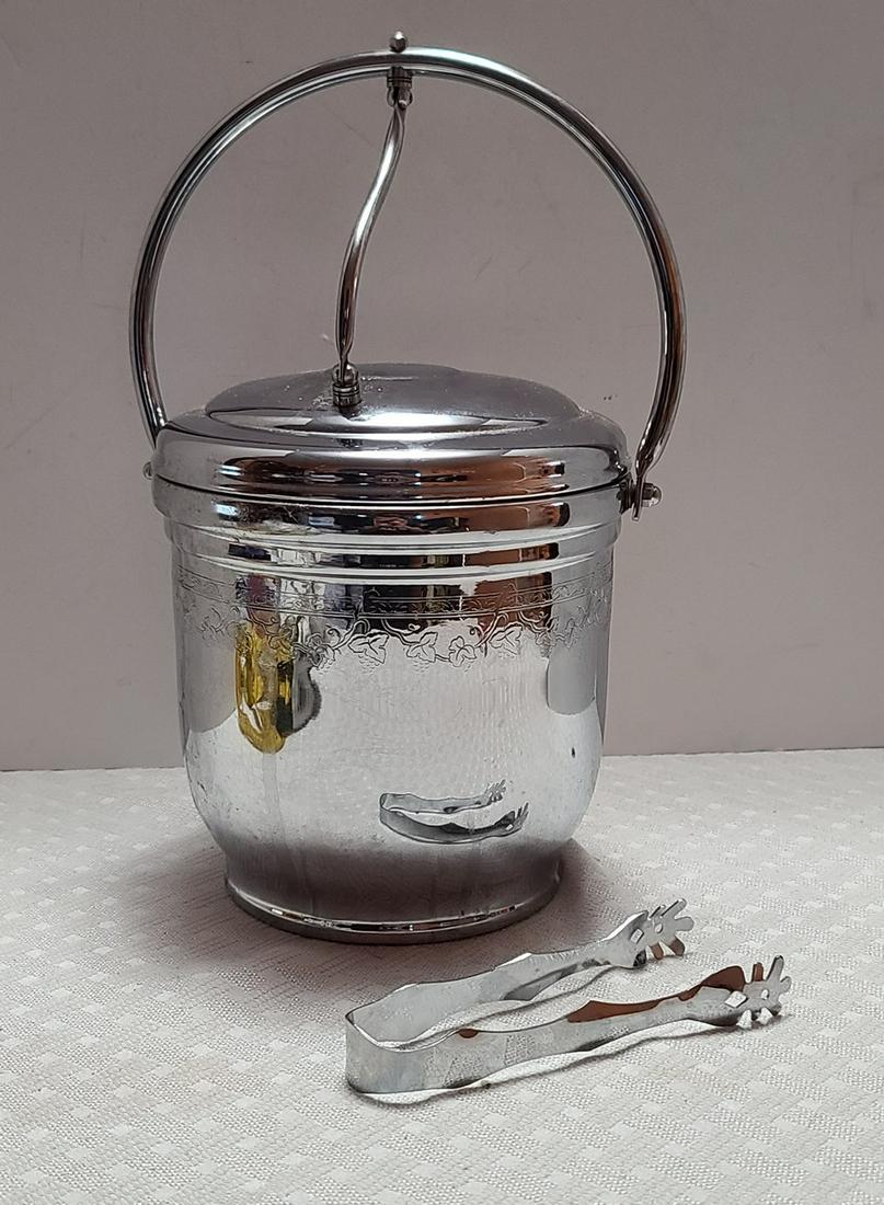 Midcentury Chrome Ice Bucket with Tongs (1 of 1)