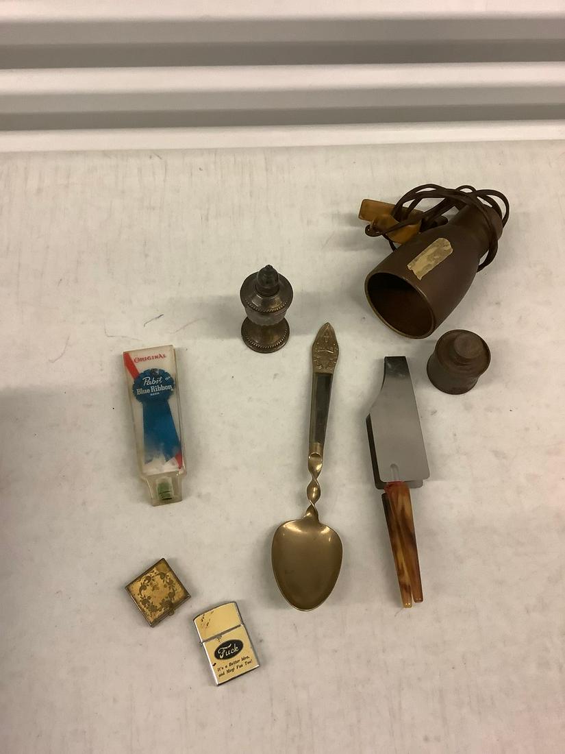 Lot of Lighter, Large Spoon, Past Blue Ribbon Beer Tap, (1 of 1)