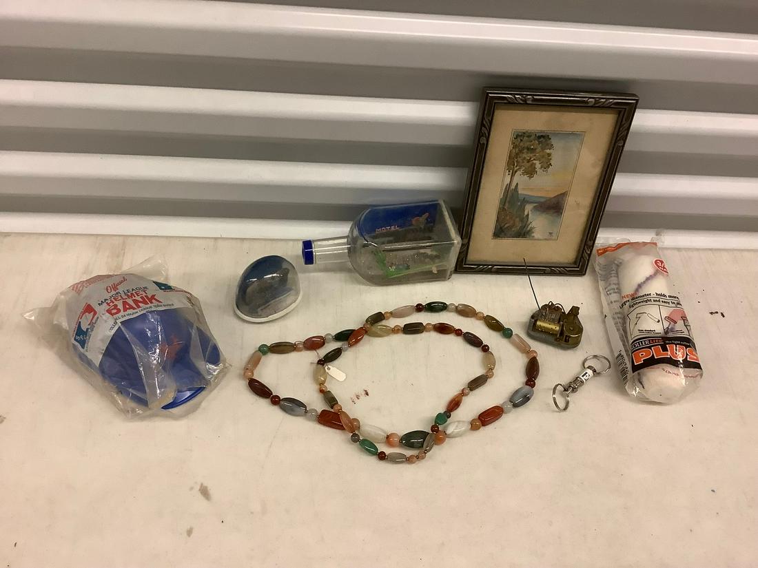 Lot of Snow Globes, Signed Framed Photo, Necklace, and: Picture is 6 x 8