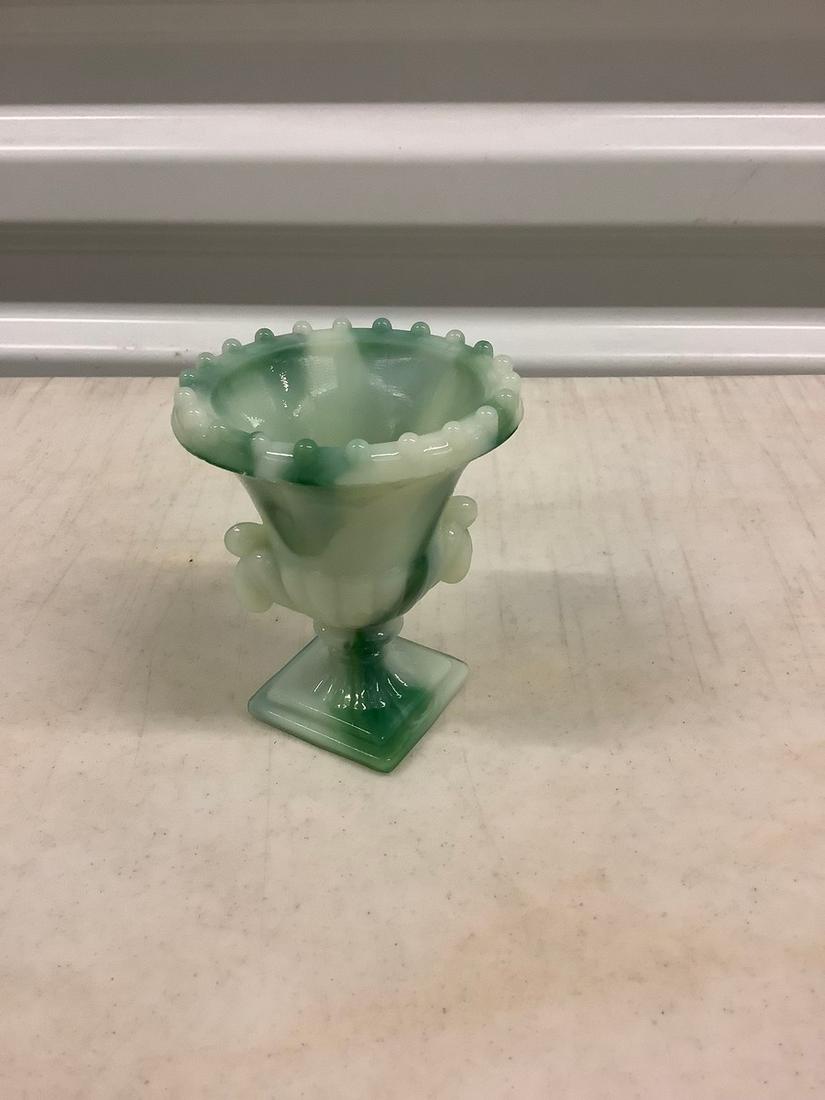 Green ivory slag glass toothpick holder: Green ivory slag glass toothpick holder