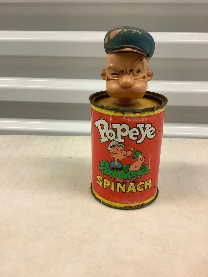 1957 Mattel Popeye Spinach can: 1957 Mattel Popeye Spinach can