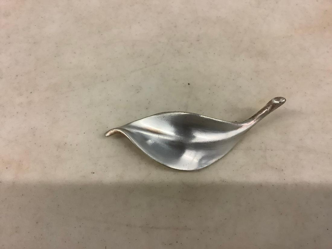 Unmarked artist signed MCM silver leaf pin (1 of 1)