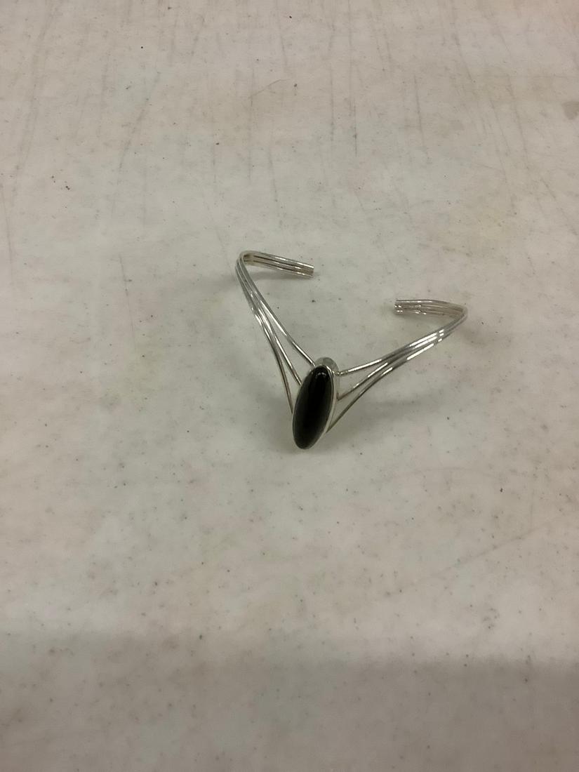 Sterling cuff bracelet with large black onyx Cabochon (1 of 1)
