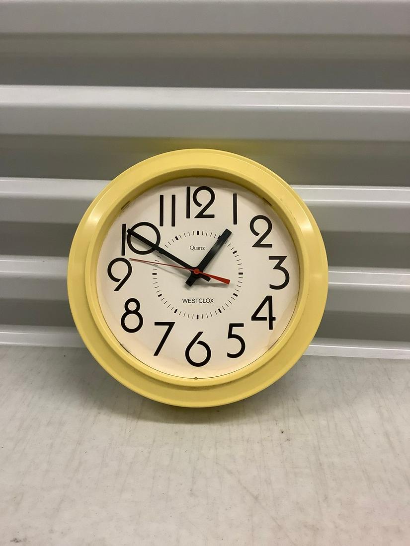 MCM Yellow Westclocks wall clock (quartz) - works: MCM Yellow Westclocks wall clock (quartz) - works