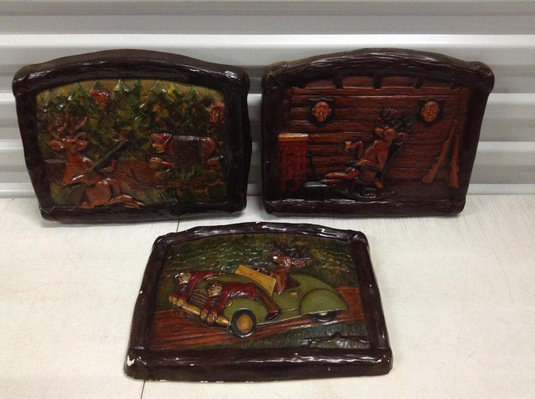 Vintage Chalkware "Hunting Deer" Wall Plaques  12"x10" (1 of 1)