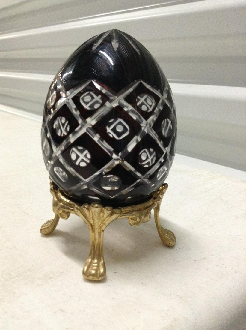 Vintage Black Amethyst Cut Crystal Egg on Display Stand (1 of 1)