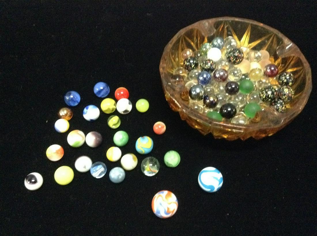 Vintage Amber Ashtray with Vintage Marbles (1 of 1)