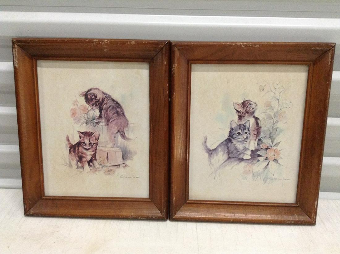 Pair of Vintage Signed Cat Prints  10.5"x12.5" (1 of 1)