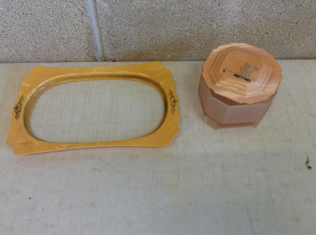Art Deco Bakelite and Glass Dresser Tray and Box (1 of 1)