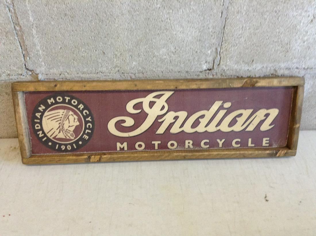 "Indian Motorcycle" Wooden Sign: 25 1/2 x 7 1/2
